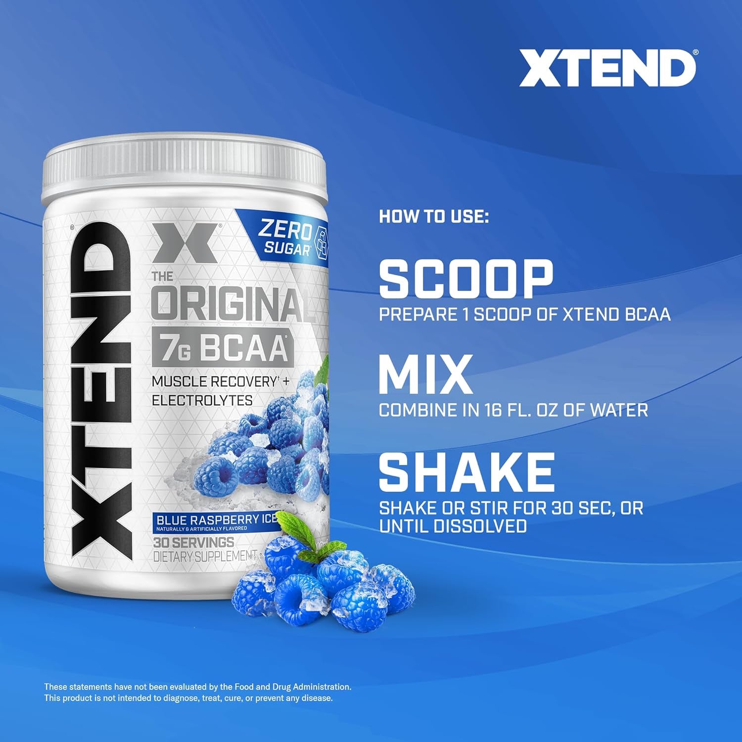 Original BCAA Powder Blue Raspberry Ice, Sugar Free Post Workout Muscle Recovery Drink with Amino Acids for Men & Women