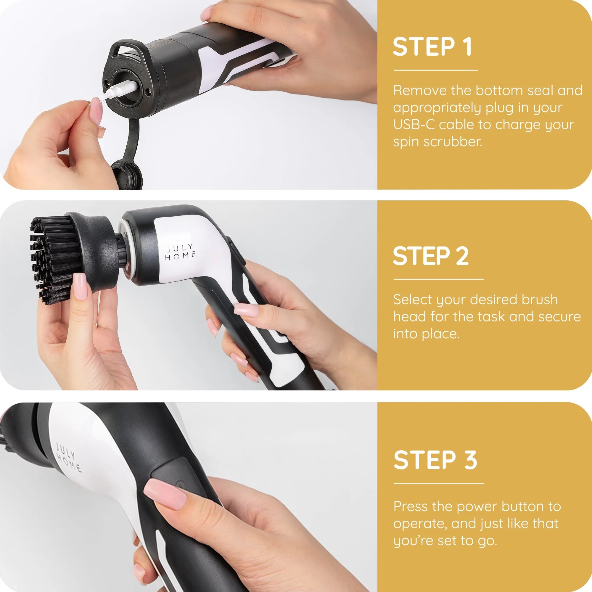 Handheld Electric Spin Scrubber, Cordless Automatic Power Scrubber for Shower, Cleaner for Tile, Grill, Dish, Sink, Shower Scrubber with 3 Brush Heads (White)