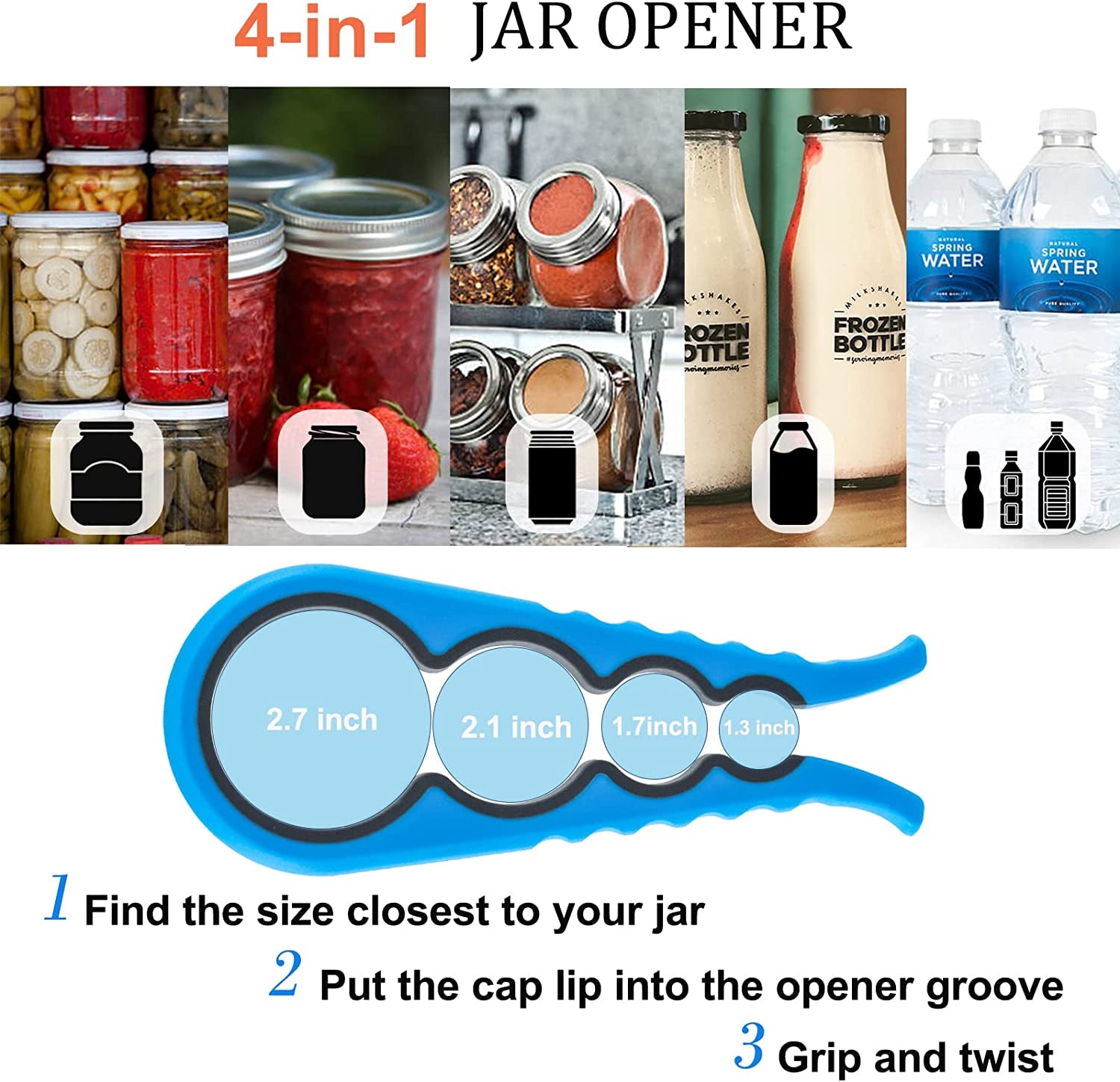 Anti-Skid Jar Opener Jar Lid Remover Rubber Can Opener Kitchen Grippers to Remove Stubborn Lids, Caps and Bottles Great Kitchen Gadgets for Small Hands or Seniors,Blue