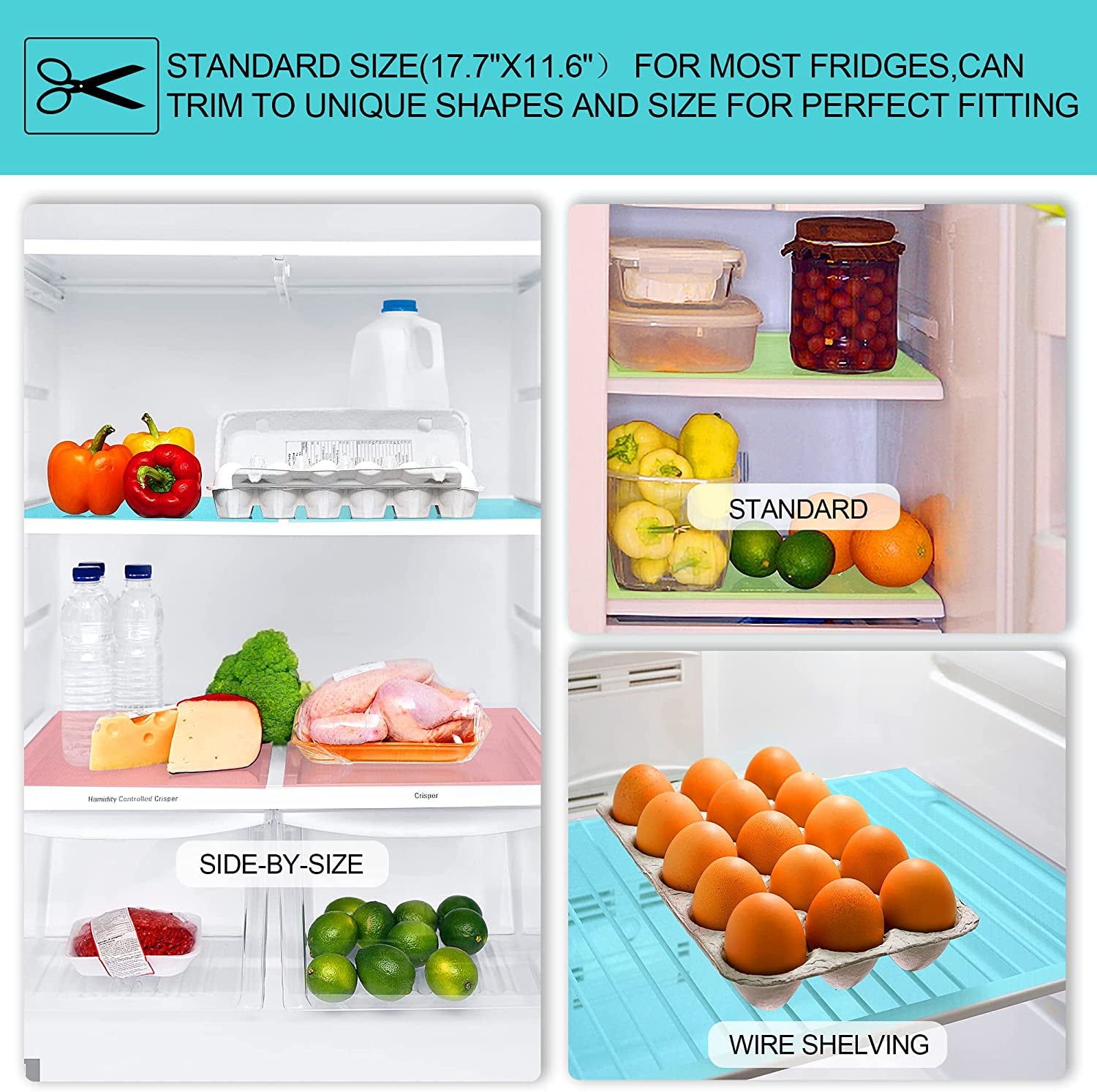 16 Pcs Refrigerator Liners Mats Washable, Refrigerator Mats Liner Waterproof Oilproof, Fridge Liners for Shelves, Cover Pads for Freezer Glass Shelf Cupboard Cabinet Drawer (4 Color Mixed)