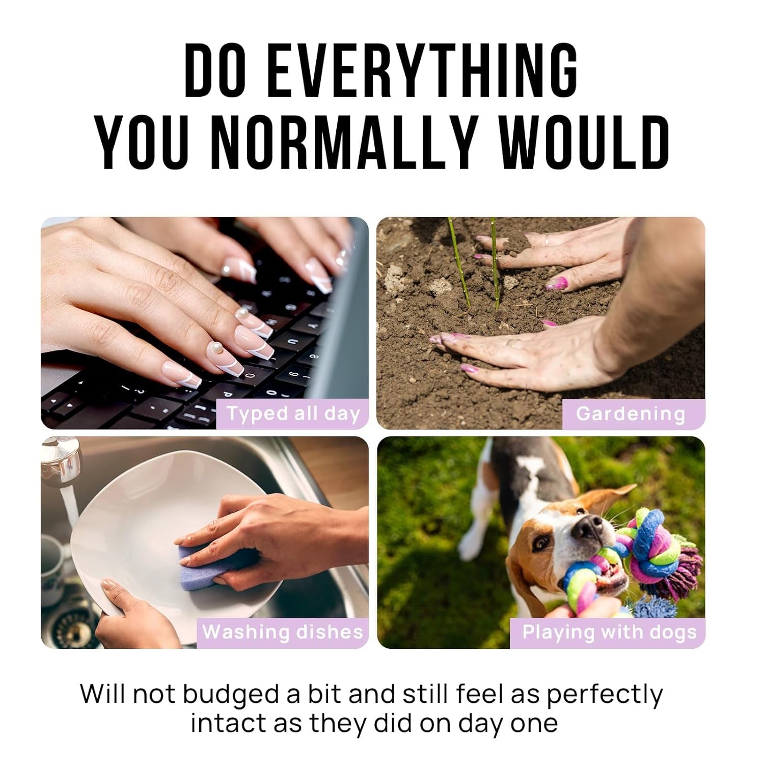 Press on Nails Almond - Designed White French Tip Press on Nails Short with Gold Foil, Glue on Nails for Winter Day Gifts, Stick on Nails in 16 Sizes - 30 Nail Kit, Tiny Gloden