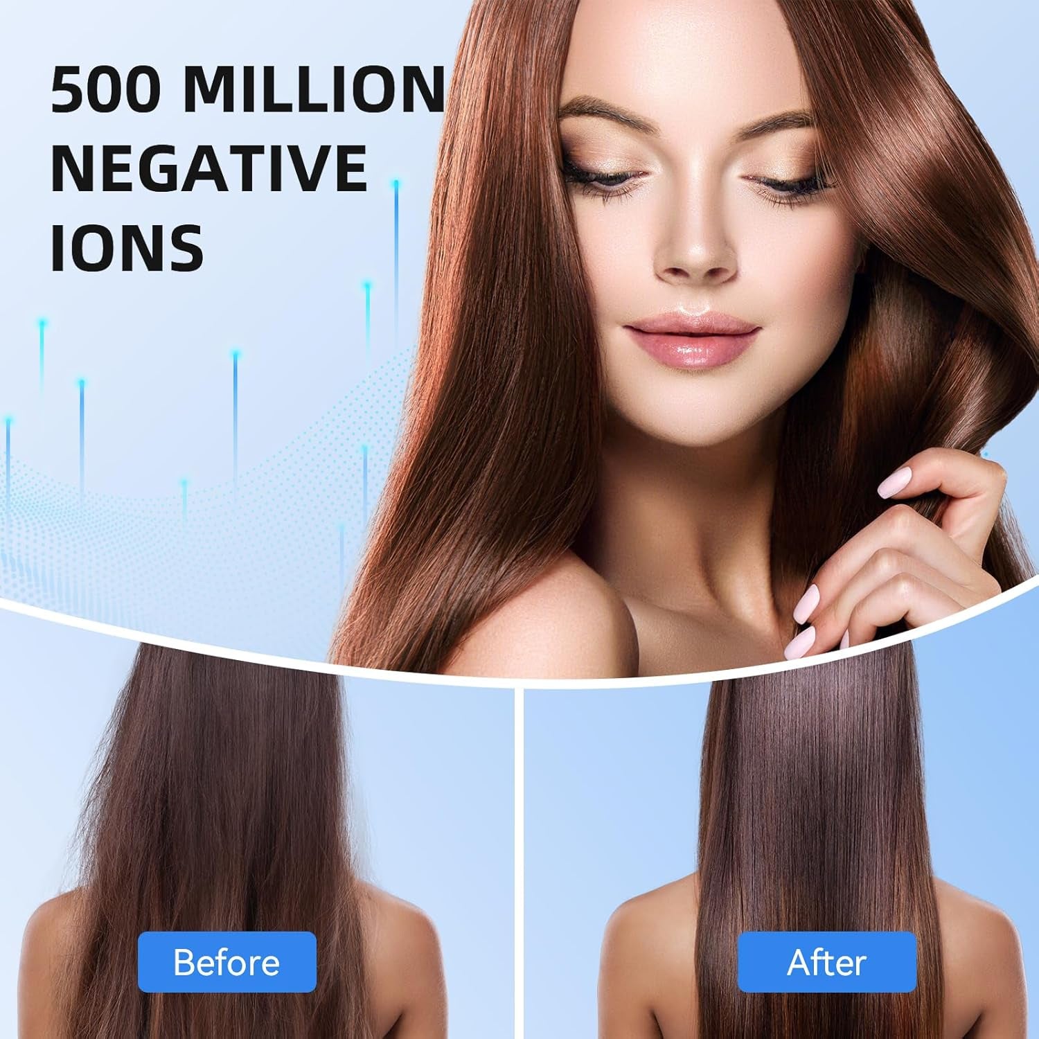 Hair Dryer, 160000RPM Fast Drying Blow Dryer, 500 Millions Negative Ionic High Speed Hair Dryer Professional Care Hair Dryer, Thermo-Control Low Noise with Magnetic Nozzle & Diffuser, Gray