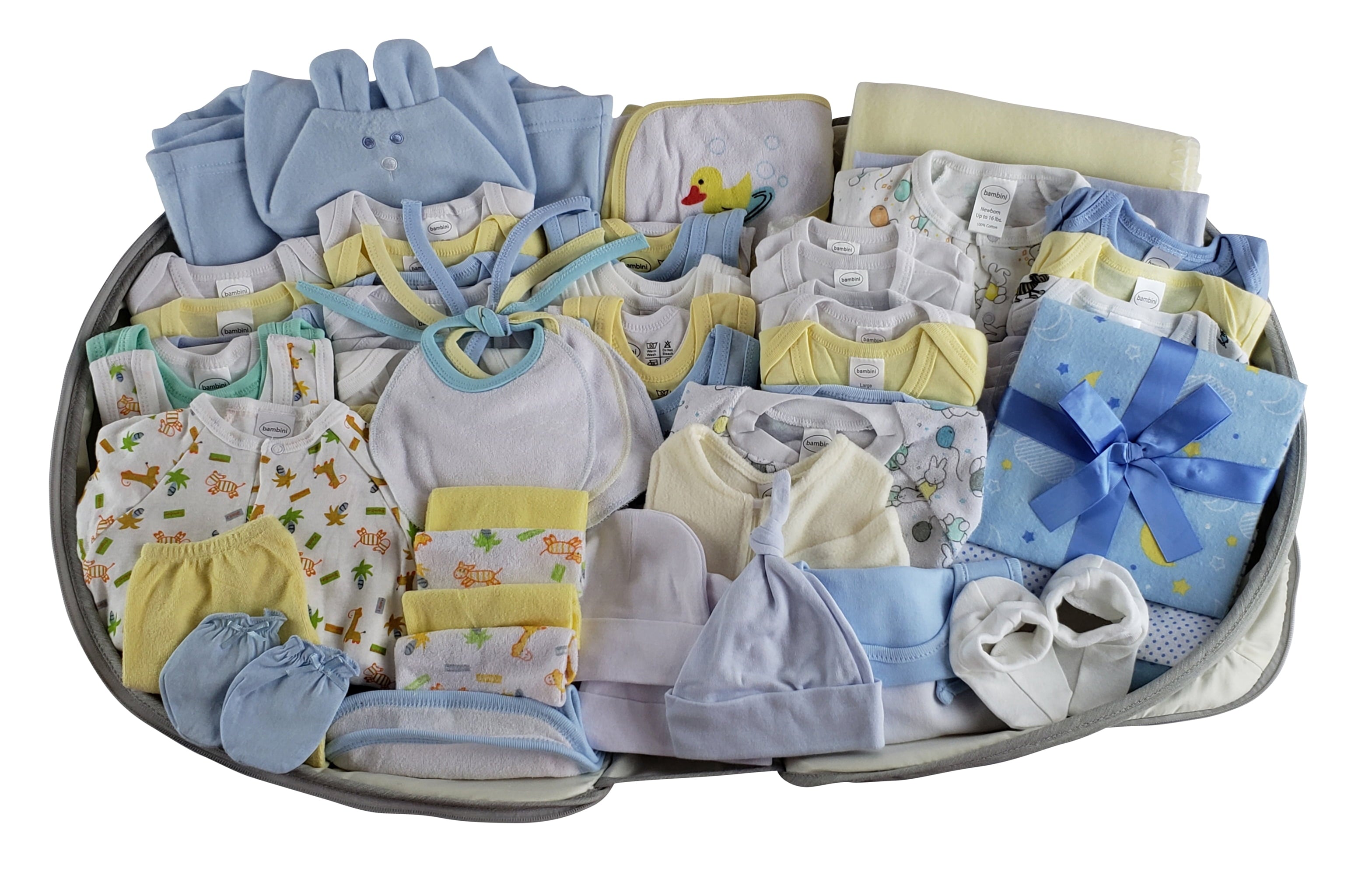 Baby Boys 62Pc Clothing Starter Set with Diaper Bag, Blue, Newborn Baby