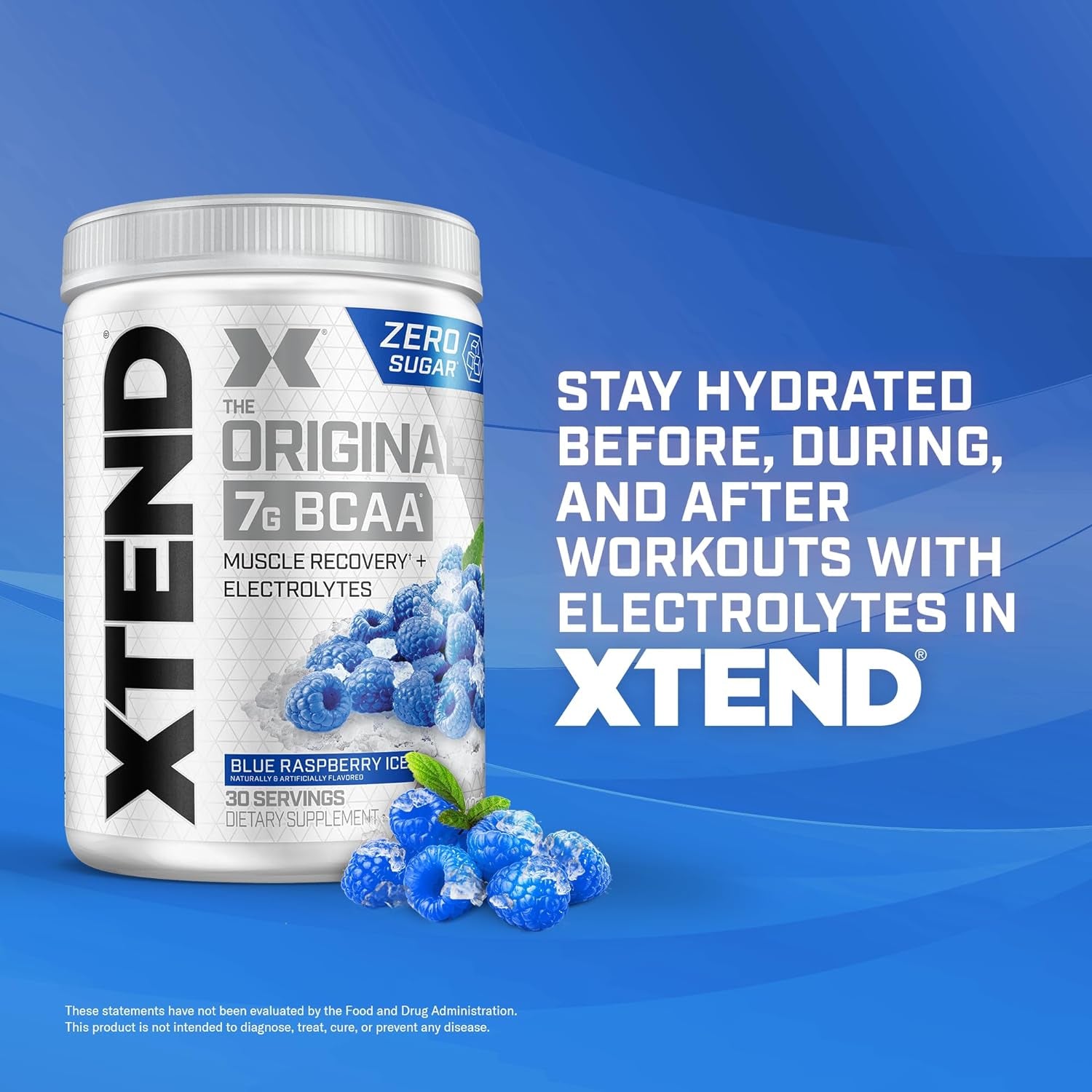 Original BCAA Powder Blue Raspberry Ice, Sugar Free Post Workout Muscle Recovery Drink with Amino Acids for Men & Women