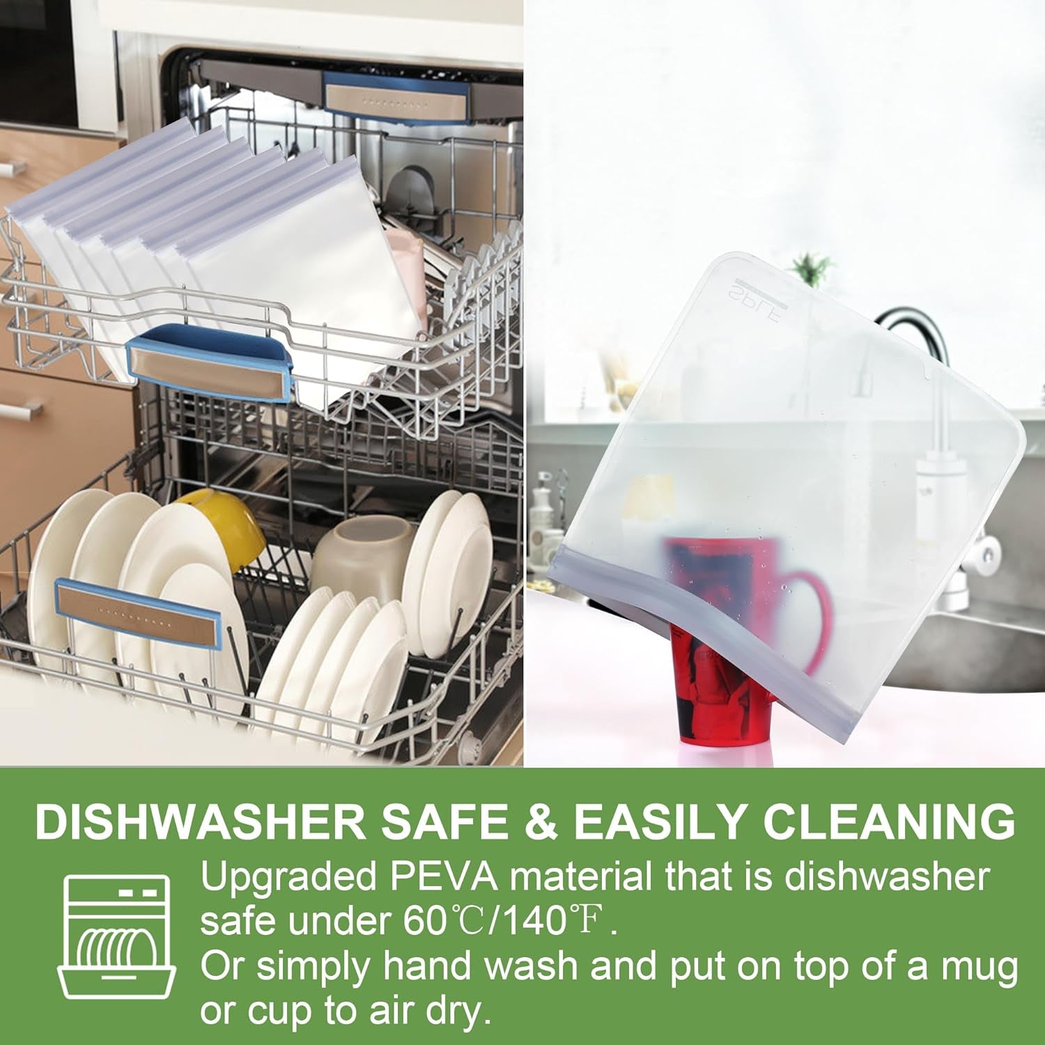 6 Pack Reusable Gallon Freezer Bags Dishwasher Safe, BPA FREE Reusable Food Storage Bags, Extra Thick Leakproof Silicone Free 1 Gallon Bags for Marinate Meat, Cereal, Sandwich, Snack, Travel Item