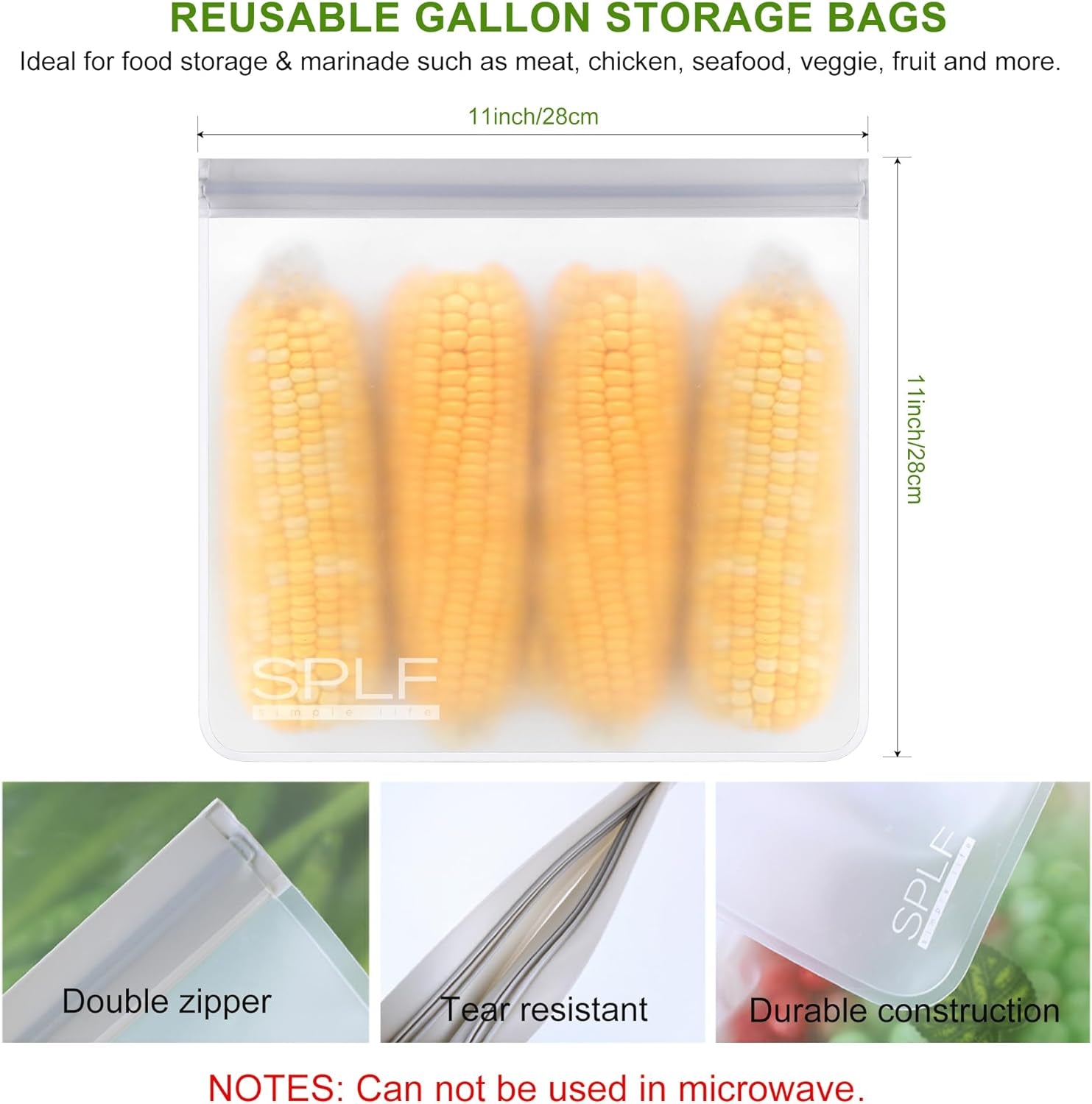 6 Pack Reusable Gallon Freezer Bags Dishwasher Safe, BPA FREE Reusable Food Storage Bags, Extra Thick Leakproof Silicone Free 1 Gallon Bags for Marinate Meat, Cereal, Sandwich, Snack, Travel Item