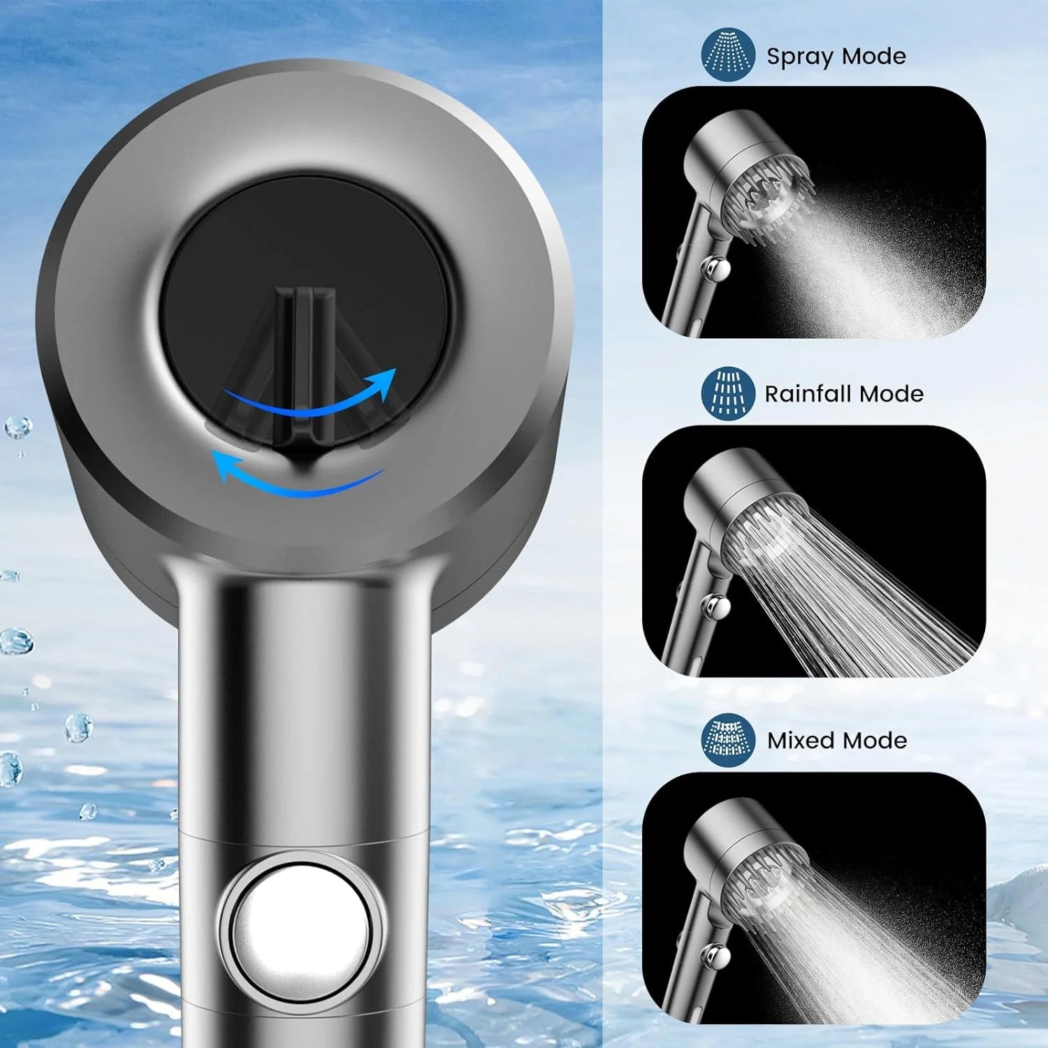 High Pressure Handheld Filtered Shower Head, Multi-Mode Spray, ON/OFF Switch, Power Wash for Hard Water, Pet-Friendly