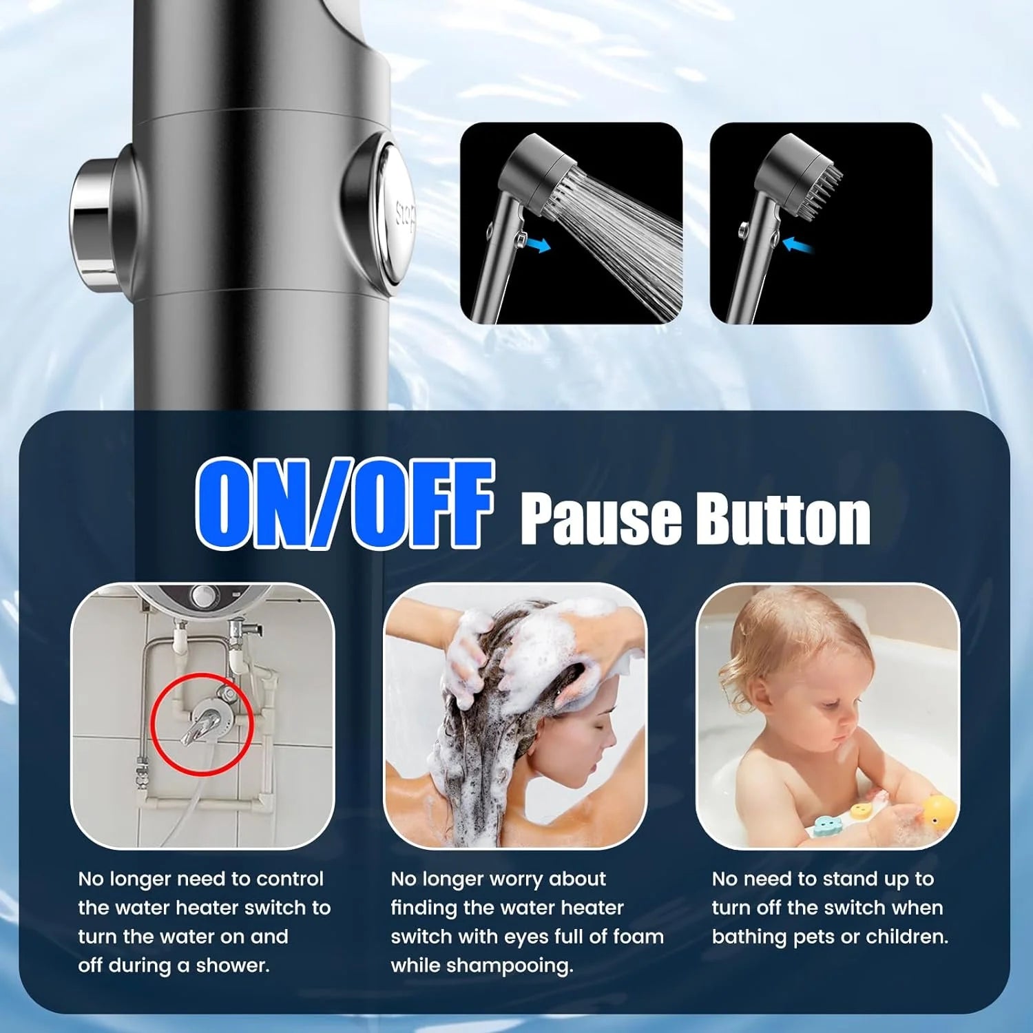 High Pressure Handheld Filtered Shower Head, Multi-Mode Spray, ON/OFF Switch, Power Wash for Hard Water, Pet-Friendly