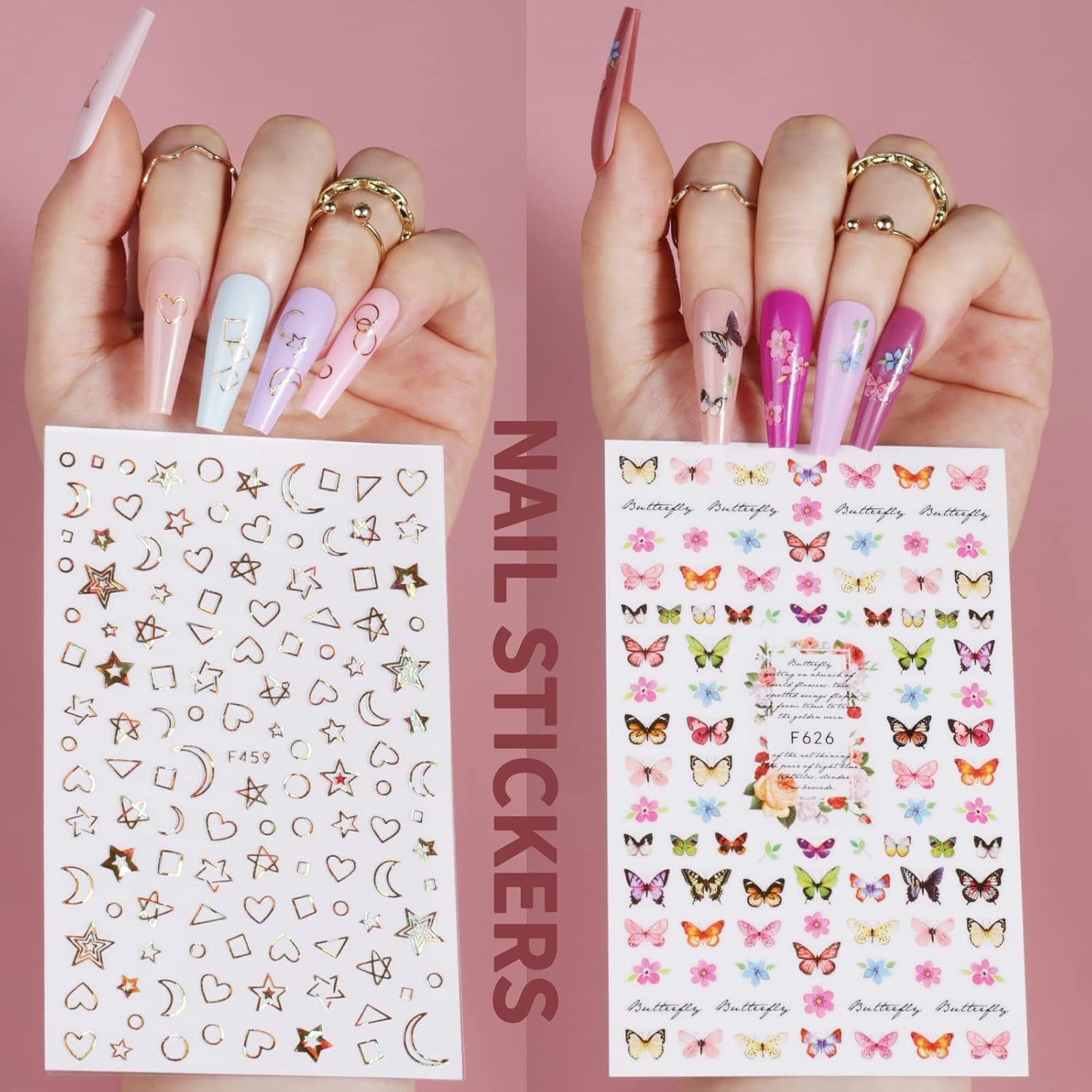 Full Cover Color Press on Coffin Nails, 576Pcs Fake Nail Tips in 24 Colors, Glue on Long Ballerina False Nails