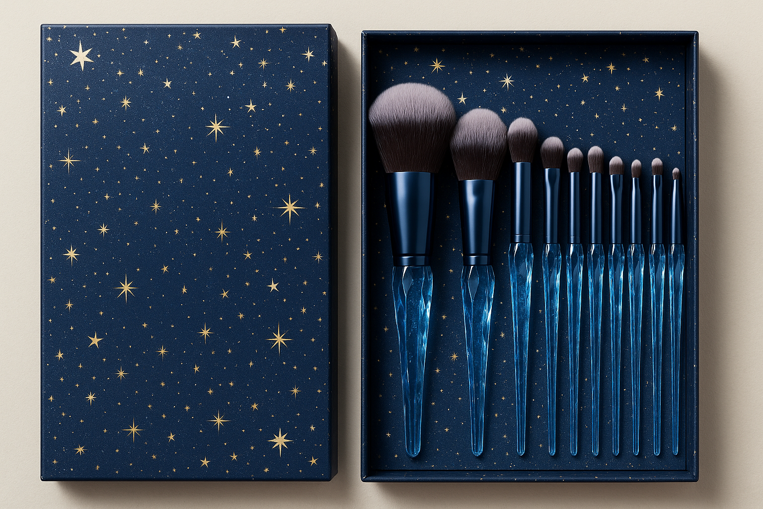 DUAIU Makeup Brushes 15pcs Premium Synthetic Bristles Crystal Handle Set Kabuki Foundation Brush Face Lip Eye Makeup Brush Sets Professional with Starry Gift Box (Blue)
