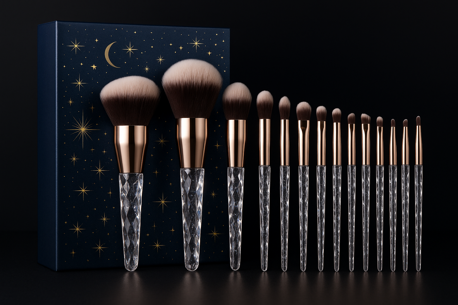DUAIU Makeup Brushes 15pcs Premium Synthetic Bristles Crystal Handle Set Kabuki Foundation Brush Face Lip Eye Makeup Brush Sets Professional with Starry Gift Box