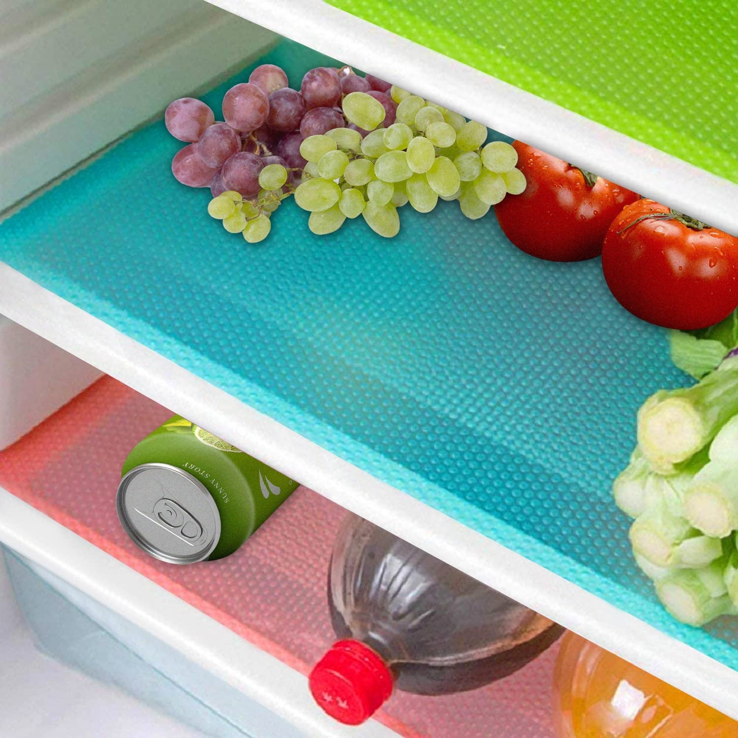 16 Pcs Refrigerator Liners Mats Washable, Refrigerator Mats Liner Waterproof Oilproof, Fridge Liners for Shelves, Cover Pads for Freezer Glass Shelf Cupboard Cabinet Drawer (4 Color Mixed)