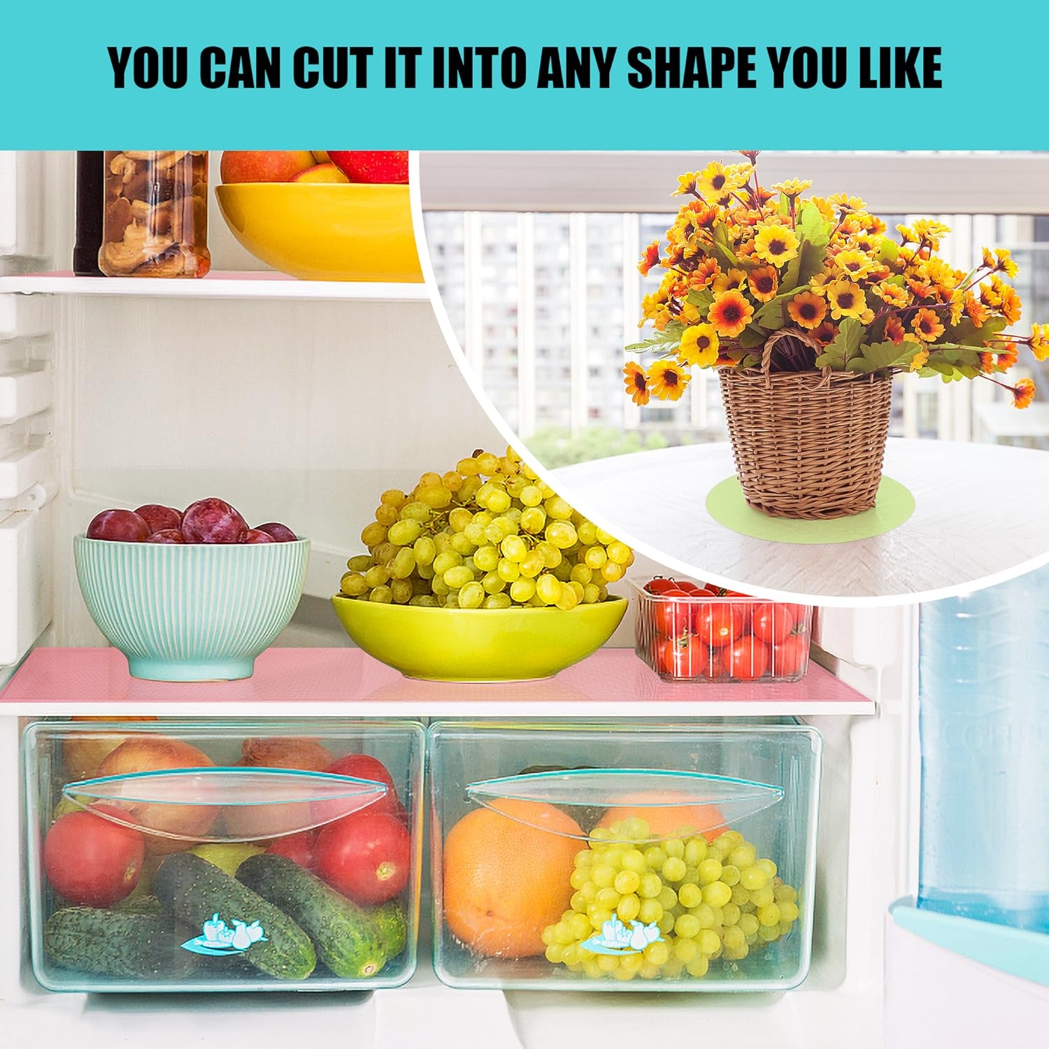 16 Pcs Refrigerator Liners Mats Washable, Refrigerator Mats Liner Waterproof Oilproof, Fridge Liners for Shelves, Cover Pads for Freezer Glass Shelf Cupboard Cabinet Drawer (4 Color Mixed)