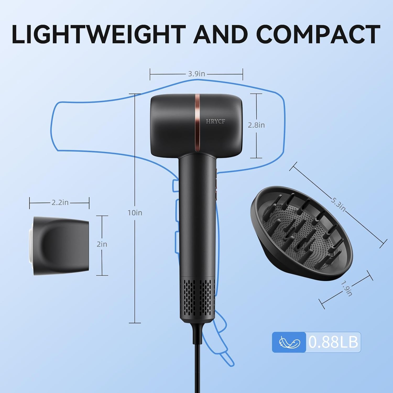 Hair Dryer, 160000RPM Fast Drying Blow Dryer, 500 Millions Negative Ionic High Speed Hair Dryer Professional Care Hair Dryer, Thermo-Control Low Noise with Magnetic Nozzle & Diffuser, Gray