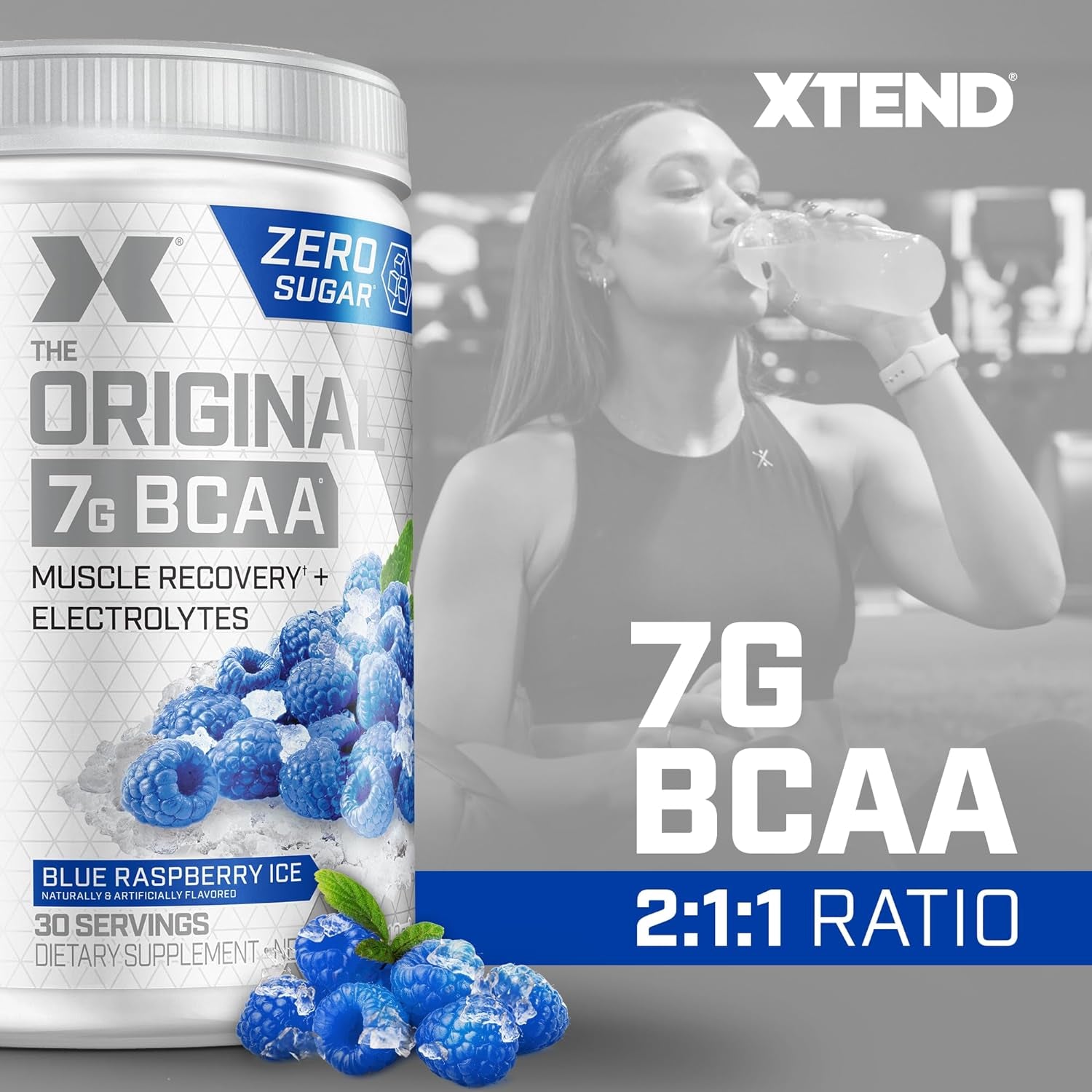 Original BCAA Powder Blue Raspberry Ice, Sugar Free Post Workout Muscle Recovery Drink with Amino Acids for Men & Women