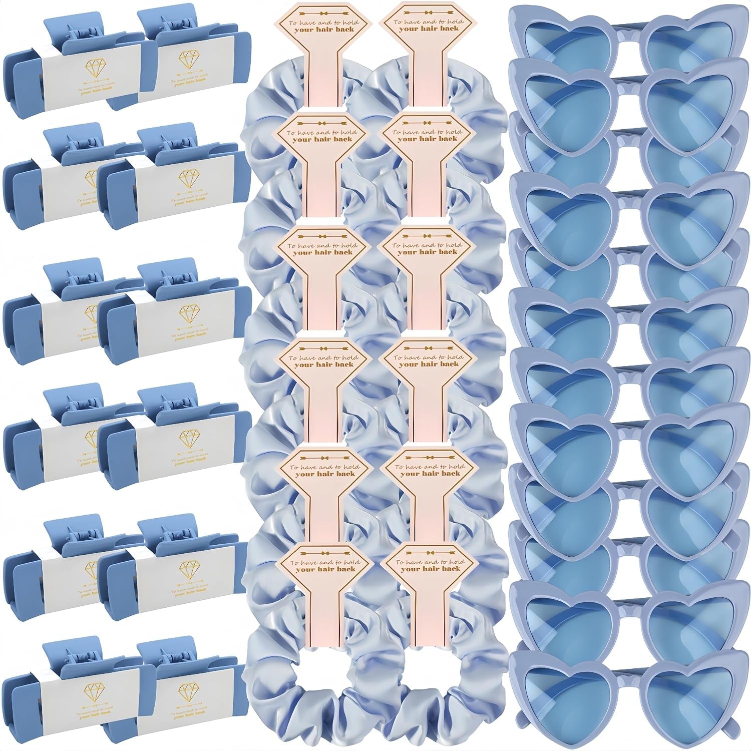 Bridesmaid Scrunchies Proposal Gifts 4.1Inch Square Hair Claws Bachelorette Hair Clip Heart Sunglasses Girls Gift for Wedding Party Favors (36Pcs Dusty Blue)