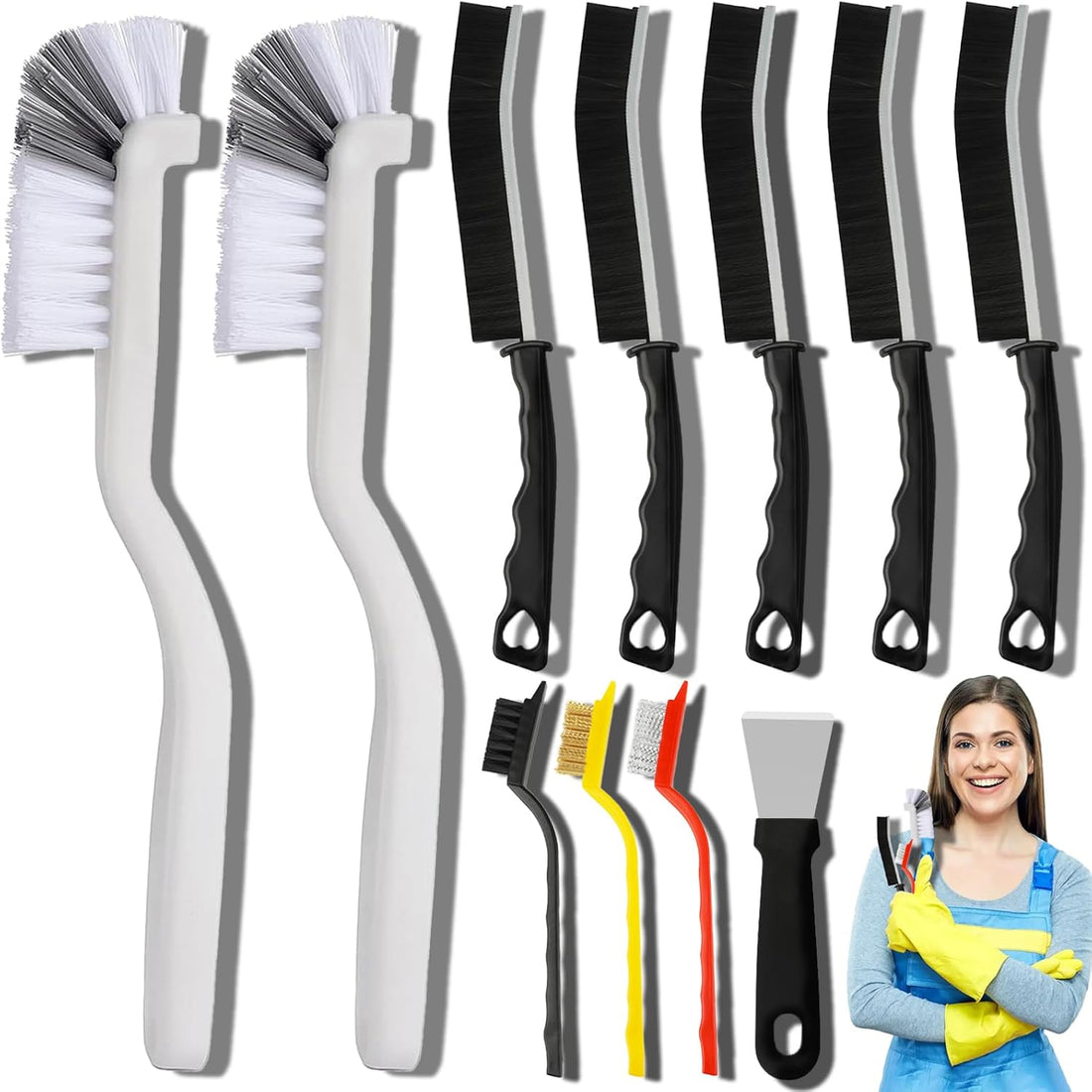 11Pcs Crevice Cleaning Brush Set, Hard Bristle Cleaning Supplies for Kitchen,...