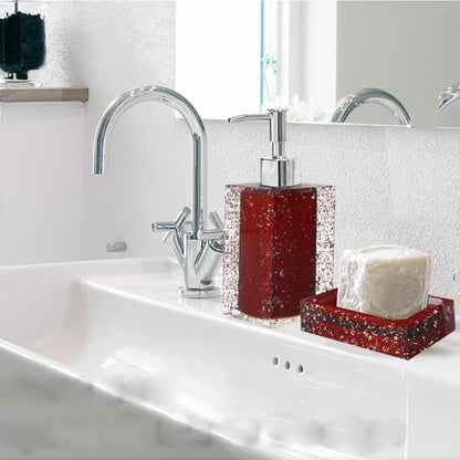 5-Piece Resin Bathroom Accessory Set with Soap Dish, Dispenser, Toothbrush Holder and Tumbler, Red
