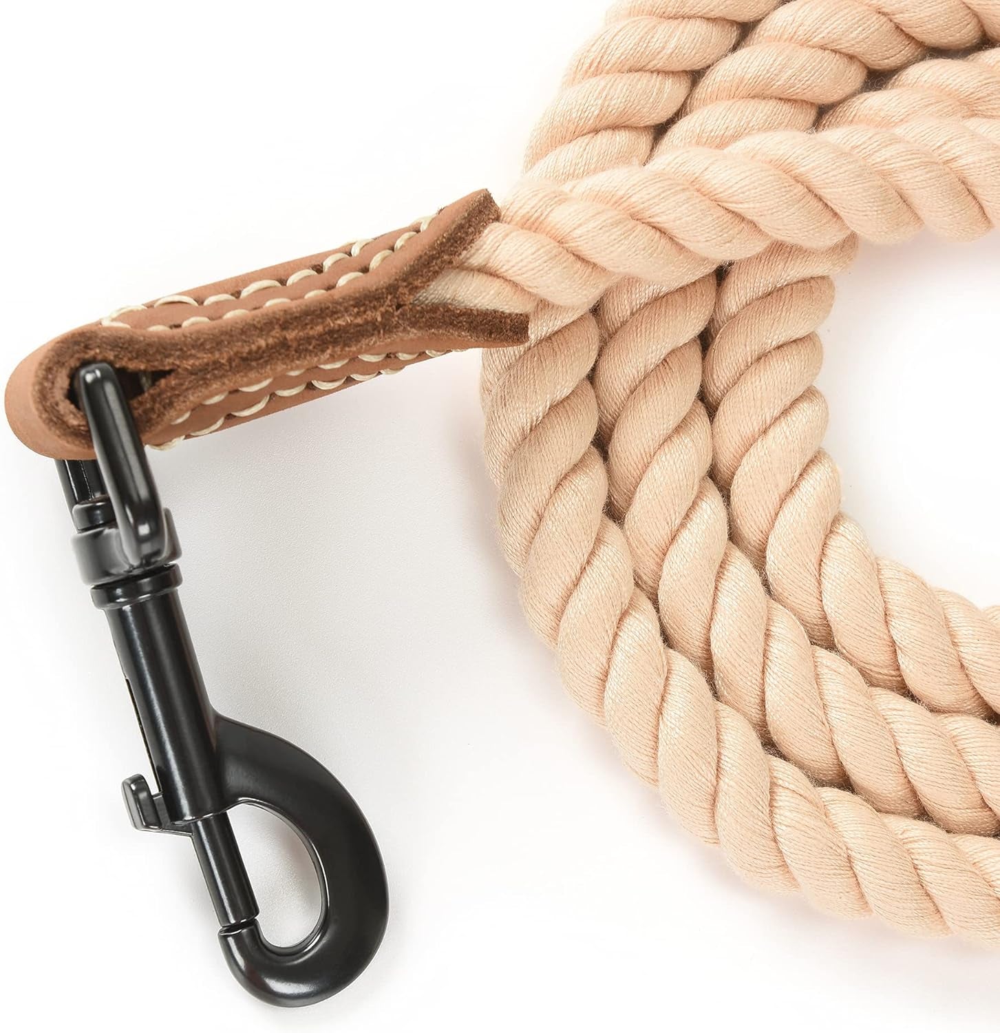 Dog Leash, Braided Cotton Rope Leashes with Leather Tip - Heavy Duty Metal Clasp, 6FT, 1/2&quot; Thick - Wedding, Walking &amp; Training Leash for Small Medium Large Dogs (Light Brown)