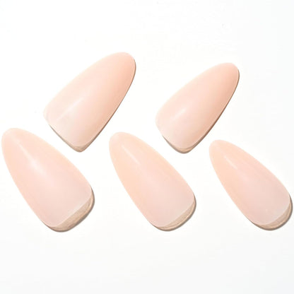 Press on Nails Medium Almond, Spring Summer Nude Gel Glue on Nail, 24Pcs Glossy Short Stiletto Reusable UV Finish Fake Nails Acrylic False Nails Manicure Kits for Women