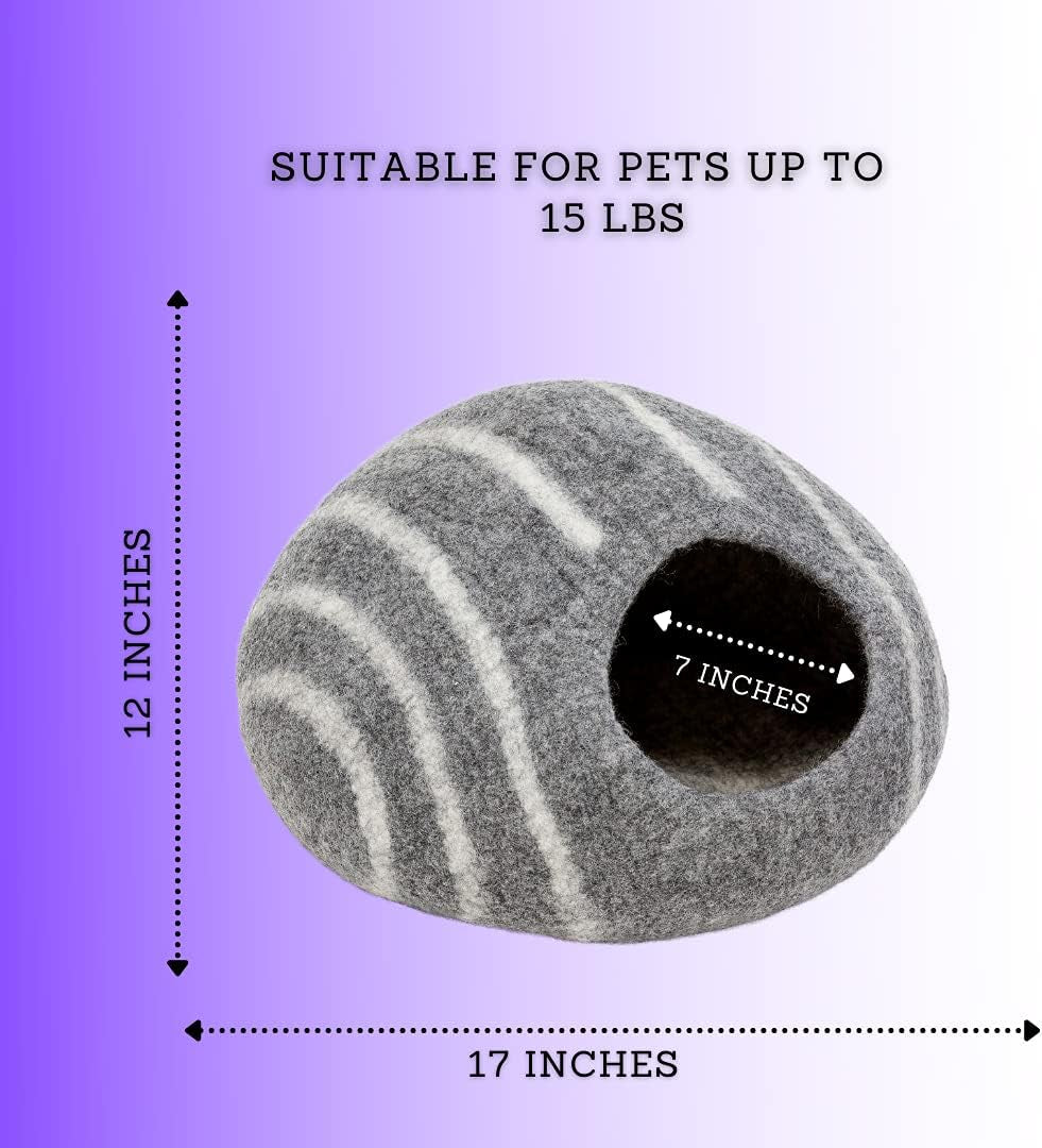 KOTE Cat Cave &amp; Dog Cave | Enclosed Cat Bed | Cat Hideaway | Pod Kitten Bed | Grey Stripe