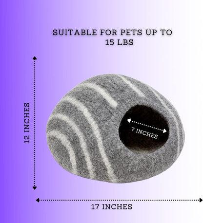 KOTE Cat Cave &amp; Dog Cave | Enclosed Cat Bed | Cat Hideaway | Pod Kitten Bed | Grey Stripe