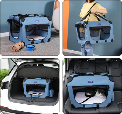 Portable Collapsible Dog Crate, Travel Dog Crate 24X17X17 with Soft Warm Blanket and Foldable Bowl for Large Cats &amp; Small Dogs Indoor and Outdoor