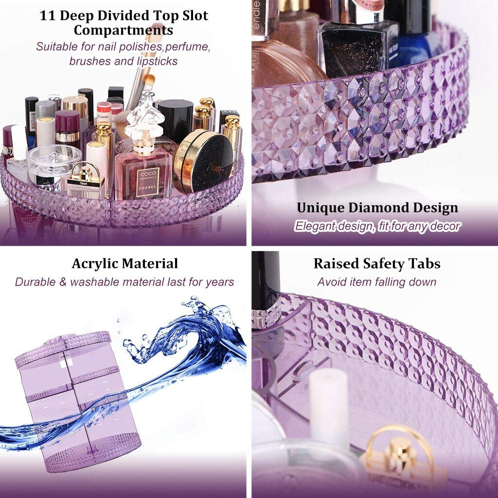Makeup Organizer 360-Degree Rotating, Adjustable Makeup Storage, 7 Layers Large Capacity Cosmetic Storage Unit, Fits Different Types of Cosmetics and Accessories, plus Size(Purple)