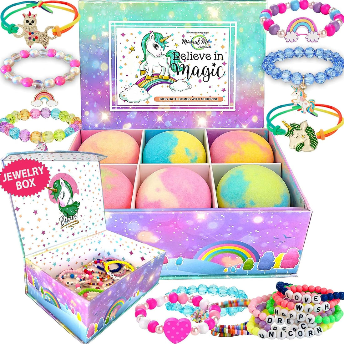 Bath Bombs for Kids with Surprise Inside, Unicorn Bath Bombs for Girls with Jewelry &amp; Jewelry Box for Kids - Organic, Skin Moisturizing, Natural Bubble Bath, Birthday Gifts for Girls