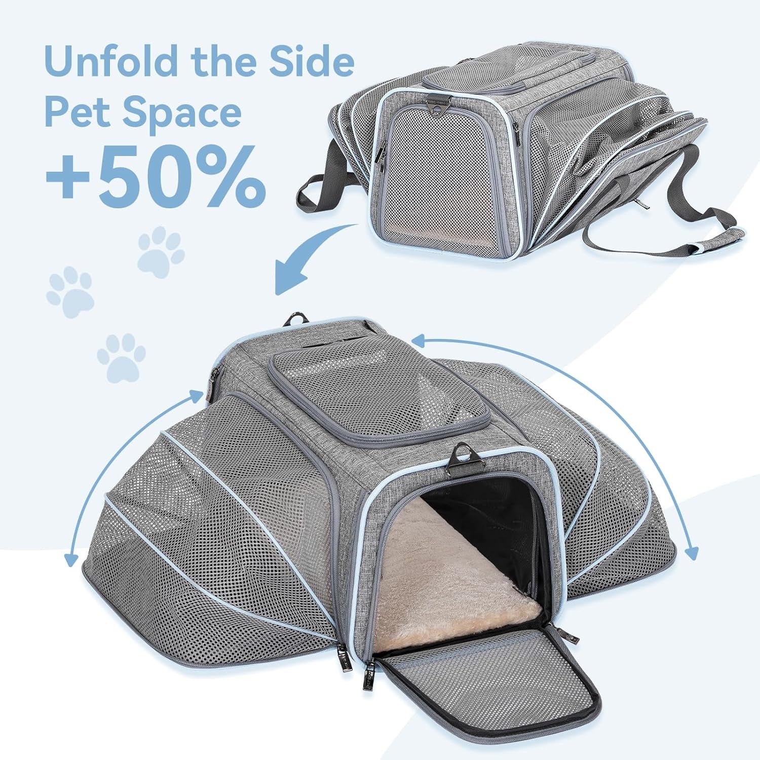 Expandable Small Cat Carriers Dog Carrier, Airline Approved Soft-Sided Portable Washable Pet Travel Carrier with Two Extension up to 9LB