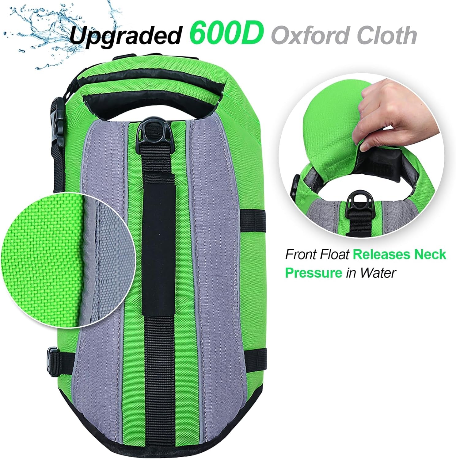 Front Float Dog Life Vest, Dog Life Jacket for Swimming &amp; Boating, Swimming Vest with Chin Float &amp; Handle, Ripstop &amp; Buoyancy for Puppy Doggy, S, Bright Green