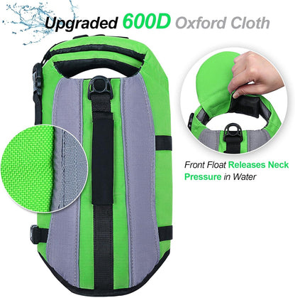 Front Float Dog Life Vest, Dog Life Jacket for Swimming &amp; Boating, Swimming Vest with Chin Float &amp; Handle, Ripstop &amp; Buoyancy for Puppy Doggy, S, Bright Green