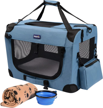 Portable Collapsible Dog Crate, Travel Dog Crate 24X17X17 with Soft Warm Blanket and Foldable Bowl for Large Cats &amp; Small Dogs Indoor and Outdoor