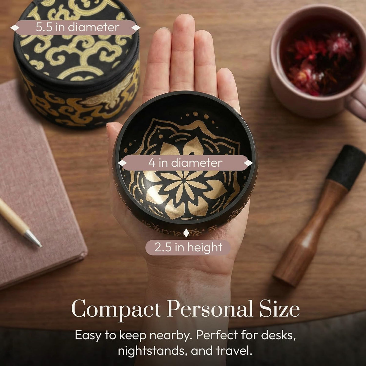 Tibetan Singing Bowl Set – Easy to Play &amp; Beginner Friendly Meditation Bowl with Cushion, Mallet &amp; Case | Stress Relief &amp; Mindfulness | Gift-Ready