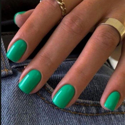 Green Press on Nails, Spring Easter Short Square Fake Nails, Summer Spring Reusable Nail Kit with Nail Glue Adhesive Tabs Mini Nail File, Nails Press Ons 32Pcs16 Sizes, Women Girl Gift
