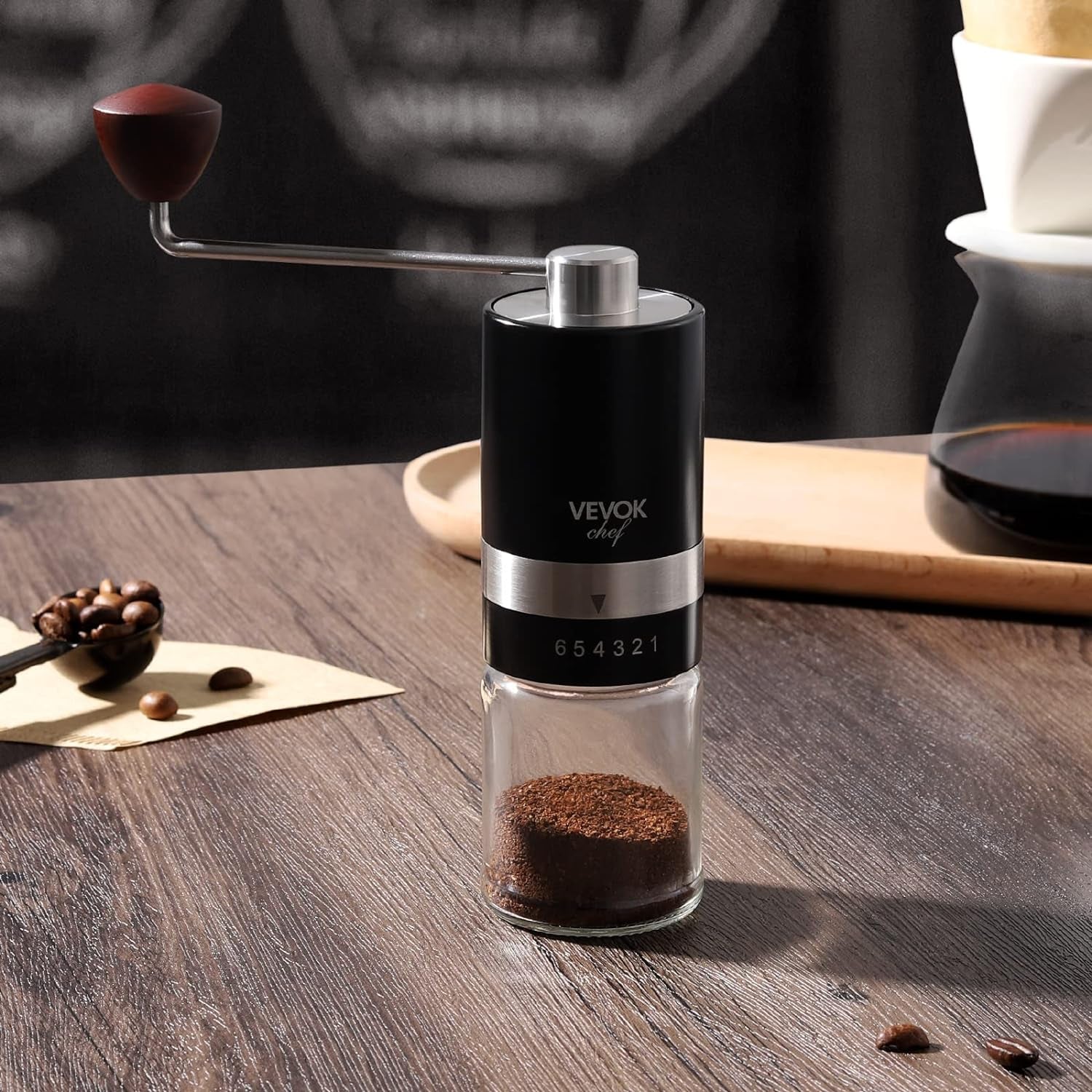 Manual Coffee Grinder Hand Coffee Grinder 6 External Adjustable Setting Stainless Steel Conical Burr Coffee Mill Portable Hand Crank Coffee Bean Grinder Fine for Espresso