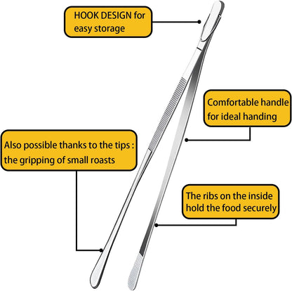 12-Inch Fine Tweezer Tongs Long Cooking Tweezer Stainless Steel Kitchen Tweezers