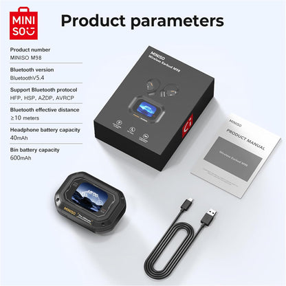 M98 Open Ear Headphone Earbuds Open Ear Bluetooth 5.4 Headphones with LED Display Screen OWS Earphones Wireless Earbuds with Earhooks Bluetooth Earbuds for Running,Driving,Working(No AI)