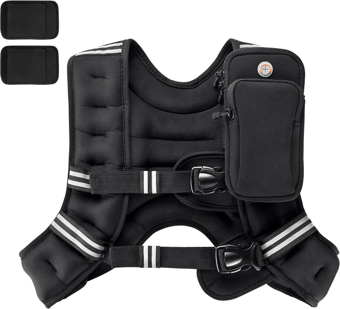 Weighted Vest,4Lb/6Lb/10Lb/12Lb/16Lb/20Lb/25Lb/30Lb Weight Vest with Reflective Stripe, Body Weight Vests Adjustable for Men, Women Workout, Strength Training, Running, Walking, Jogging
