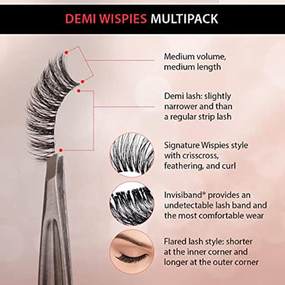 Demi Wispies - Black, the Original Feathered Lash with Invisiband, 6 Pairs, 1-Pack