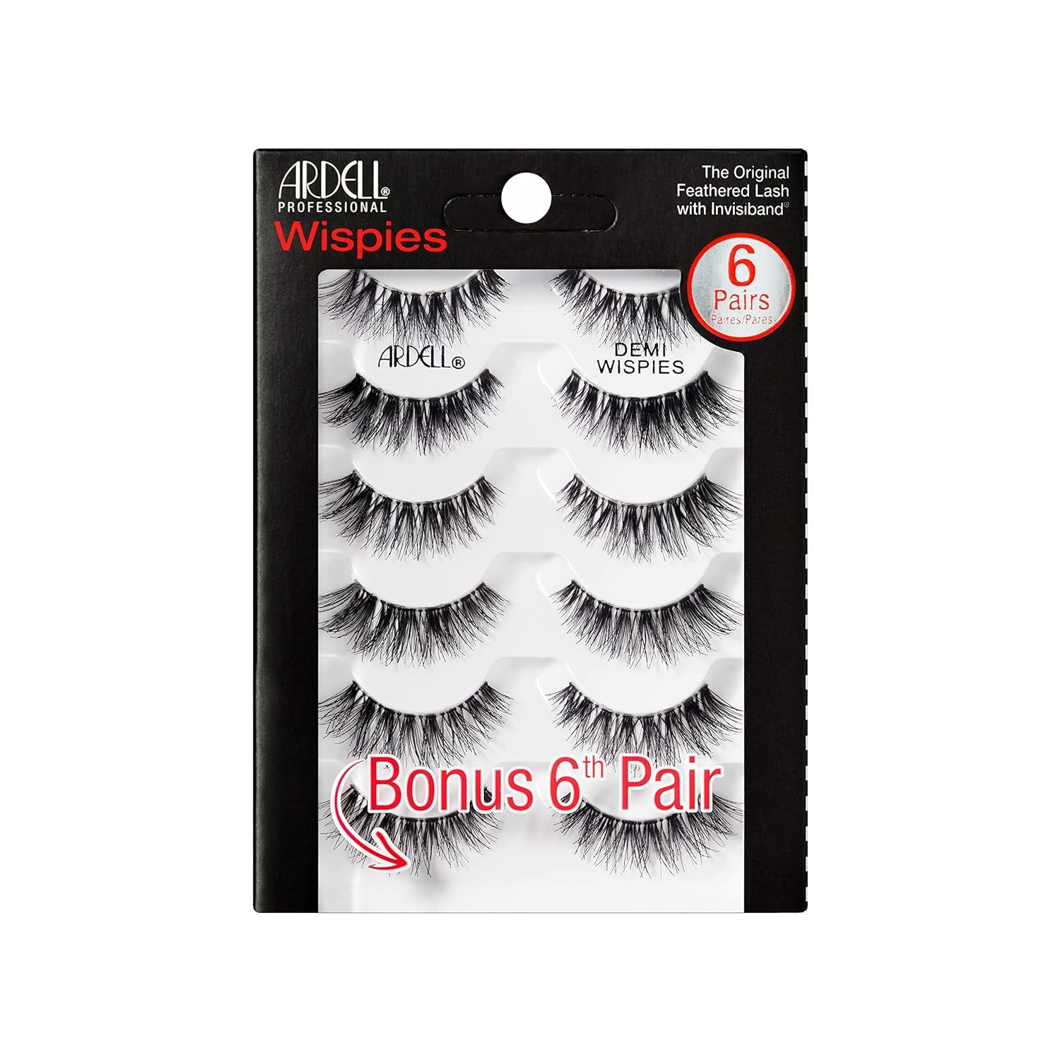 Demi Wispies - Black, the Original Feathered Lash with Invisiband, 6 Pairs, 1-Pack