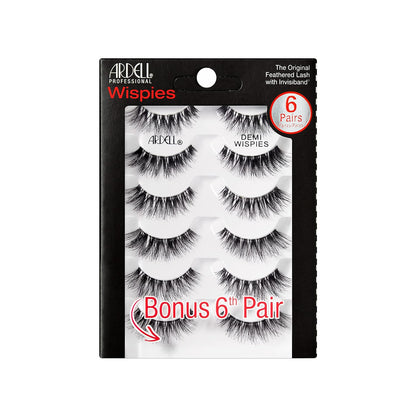 Demi Wispies - Black, the Original Feathered Lash with Invisiband, 6 Pairs, 1-Pack