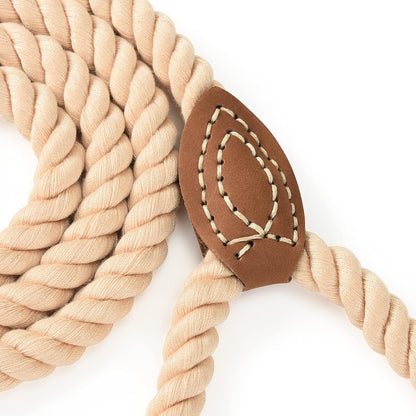 Dog Leash, Braided Cotton Rope Leashes with Leather Tip - Heavy Duty Metal Clasp, 6FT, 1/2&quot; Thick - Wedding, Walking &amp; Training Leash for Small Medium Large Dogs (Light Brown)