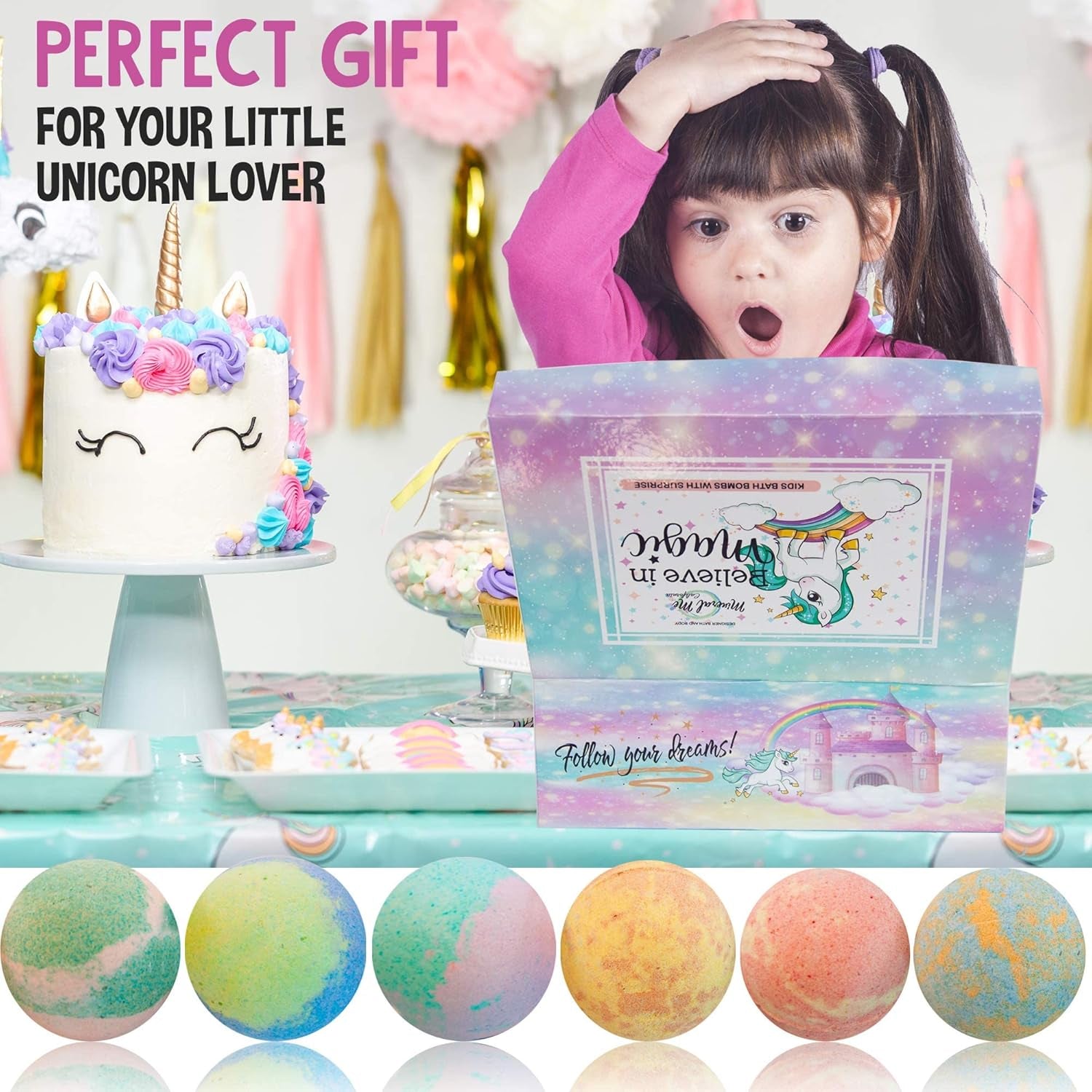 Bath Bombs for Kids with Surprise Inside, Unicorn Bath Bombs for Girls with Jewelry &amp; Jewelry Box for Kids - Organic, Skin Moisturizing, Natural Bubble Bath, Birthday Gifts for Girls