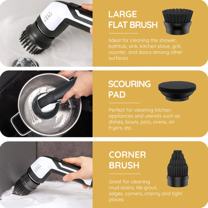 Handheld Electric Spin Scrubber, Cordless Automatic Power Scrubber for Shower, Cleaner for Tile, Grill, Dish, Sink, Shower Scrubber with 3 Brush Heads (White)