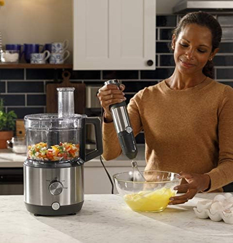 GE Immersion Blender | Handheld Blender for Shakes, Smoothies, Baby Food &amp; More | Includes Whisk &amp; Blending Jar | 2-Speed | Interchangeable Attachment for Easy Clean | 500 Watts | Stainless Steel