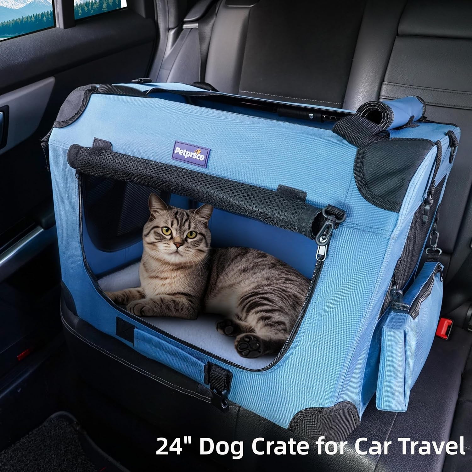 Portable Collapsible Dog Crate, Travel Dog Crate 24X17X17 with Soft Warm Blanket and Foldable Bowl for Large Cats &amp; Small Dogs Indoor and Outdoor
