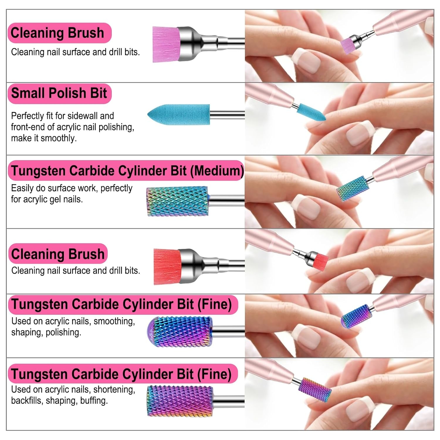 25Pcs Nail Drill Bits Set with Storage Box, 3/32 Inch Tungsten Ceramic Diamond Carbide Nail Drill Bits for Acrylic Gel Polish, Cuticle Efile Remover for Manicure Pedicure