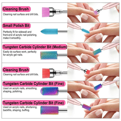 25Pcs Nail Drill Bits Set with Storage Box, 3/32 Inch Tungsten Ceramic Diamond Carbide Nail Drill Bits for Acrylic Gel Polish, Cuticle Efile Remover for Manicure Pedicure