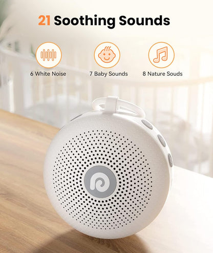 Portable Noise Machine for Baby Adult, Features Powerful Battery, 21 Soothing Sound, Noise Canceling for Office &amp; Sleeping, Sound Therapy for Home, Travel, Registry Gift, Classic White